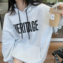 Dazy sudadera con capucha casual holgada de manga larga y hombros caidos con estampado de letras, ropa de calle de otono para mujer
