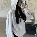 Dazy sudadera con capucha casual holgada de manga larga y hombros caidos con estampado de letras, ropa de calle de otono para mujer