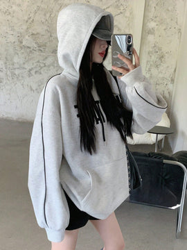 Dazy sudadera con capucha casual holgada de manga larga y hombros caidos con estampado de letras, ropa de calle de otono para mujer