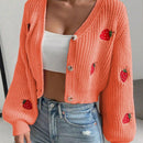 Moosta cardigan holgado de mujer con mangas farol, hombros caidos y bordado de fresa de estilo casual