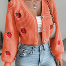 Moosta cardigan holgado de mujer con mangas farol, hombros caidos y bordado de fresa de estilo casual