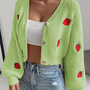 Moosta cardigan holgado de mujer con mangas farol, hombros caidos y bordado de fresa de estilo casual