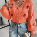 Moosta cardigan holgado de mujer con mangas farol, hombros caidos y bordado de fresa de estilo casual