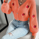 Moosta cardigan holgado de mujer con mangas farol, hombros caidos y bordado de fresa de estilo casual