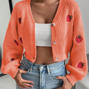 Moosta cardigan holgado de mujer con mangas farol, hombros caidos y bordado de fresa de estilo casual