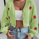 Moosta cardigan holgado de mujer con mangas farol, hombros caidos y bordado de fresa de estilo casual