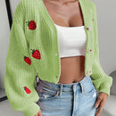 Moosta cardigan holgado de mujer con mangas farol, hombros caidos y bordado de fresa de estilo casual