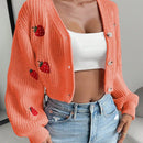Moosta cardigan holgado de mujer con mangas farol, hombros caidos y bordado de fresa de estilo casual