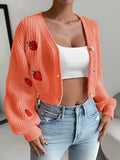 Moosta cardigan holgado de mujer con mangas farol, hombros caidos y bordado de fresa de estilo casual