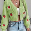 Moosta cardigan holgado de mujer con mangas farol, hombros caidos y bordado de fresa de estilo casual