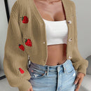 Moosta cardigan holgado de mujer con mangas farol, hombros caidos y bordado de fresa de estilo casual