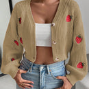 Moosta cardigan holgado de mujer con mangas farol, hombros caidos y bordado de fresa de estilo casual