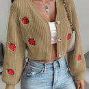Moosta cardigan holgado de mujer con mangas farol, hombros caidos y bordado de fresa de estilo casual