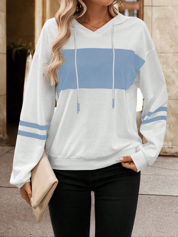 Lune sudadera con capucha de manga larga y hombros caidos para mujer, estampado floral minimalista y holgado, otono