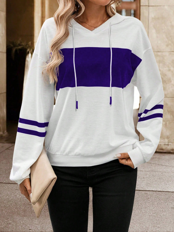 Lune sudadera con capucha de manga larga y hombros caidos para mujer, estampado floral minimalista y holgado, otono