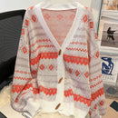 Emery rose cardigan casual con caida de hombros y patron geometrico para mujer, otono/invierno