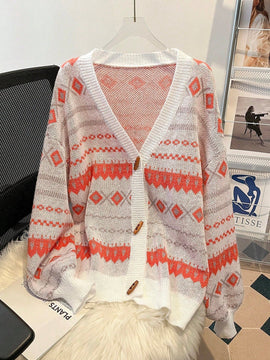 Emery rose cardigan casual con caida de hombros y patron geometrico para mujer, otono/invierno