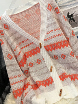 Emery rose cardigan casual con caida de hombros y patron geometrico para mujer, otono/invierno