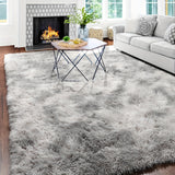 1pc Alfombra de Estilo Nórdico Tie-Dye, Alfombra Suave y Peluda para Sala de Estar o Dormitorio, Lujosa en Gris y Blanco, Solo Limpieza en Seco, Ideal para Decoración del Hogar y Acento de Habitación, Alfombras para Sala de Estar