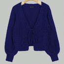 Moosta cardigan casual suelto de unicolor de manga larga con lazada delante para mujer, otono/invierno