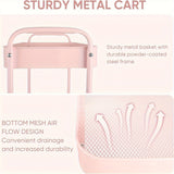 Carrito de almacenamiento metálico rodante de 3 niveles para champán, organizador versátil para cocina, baño, dormitorio – Reposabrazos suave, canastas de malla transpirable, estantes deslizantes, instalación en piso, organizador de dormitorio, canasta c