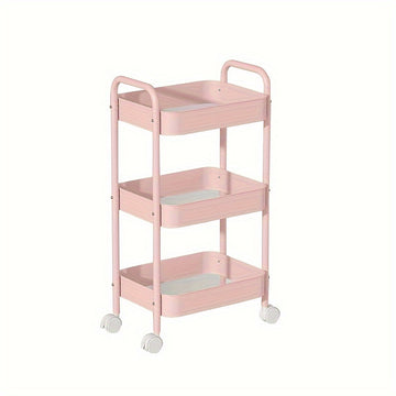 Carrito de almacenamiento metálico rodante de 3 niveles para champán, organizador versátil para cocina, baño, dormitorio – Reposabrazos suave, canastas de malla transpirable, estantes deslizantes, instalación en piso, organizador de dormitorio, canasta c