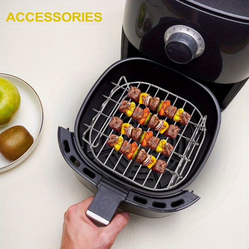 1 pieza, parrilla de freidora de aire de 4 puertos, rejilla de acero inoxidable con diseño de capas dobles, 4 opciones de horneado, perfecta para asar, hornear y cocinar en microondas, accesorio esencial de cocina, accesorios de freidora de aire