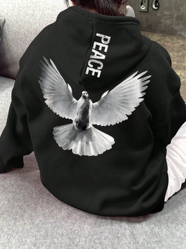 Lune sudadera con capucha informal para mujer con estampado de letra y pata de perro, para otono/invierno