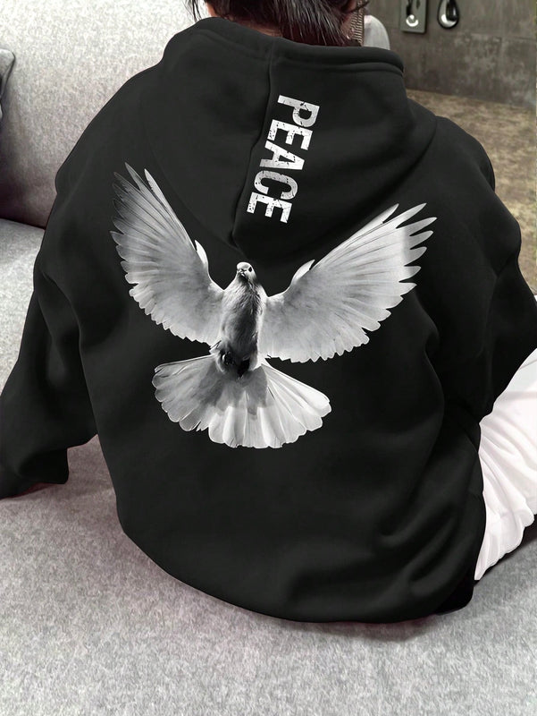 Lune sudadera con capucha informal para mujer con estampado de letra y pata de perro, para otono/invierno