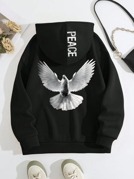 Lune sudadera con capucha informal para mujer con estampado de letra y pata de perro, para otono/invierno