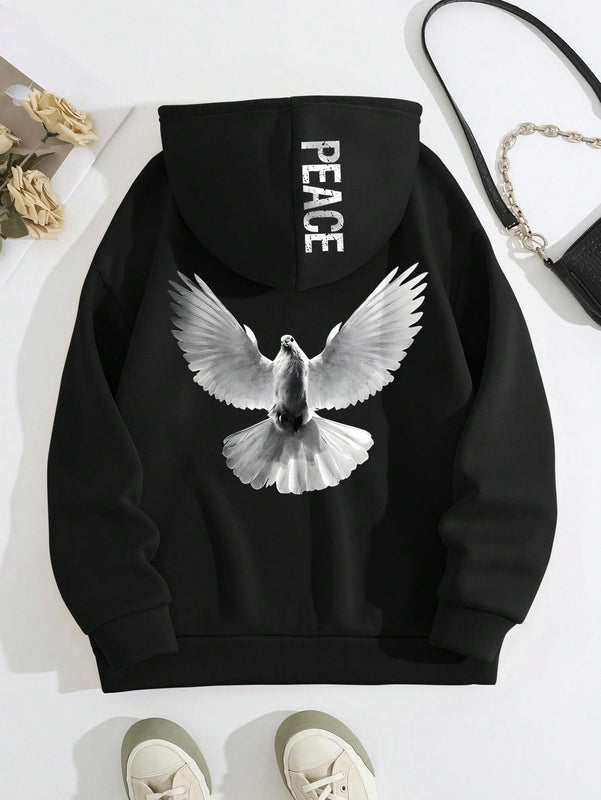 Lune sudadera con capucha informal para mujer con estampado de letra y pata de perro, para otono/invierno