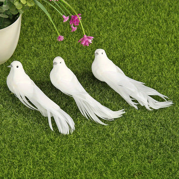 12 Piezas de Pájaros de Espuma con Plumas Blancas y Pinzas, Decoración para el Hogar DIY - Aves Simuladas