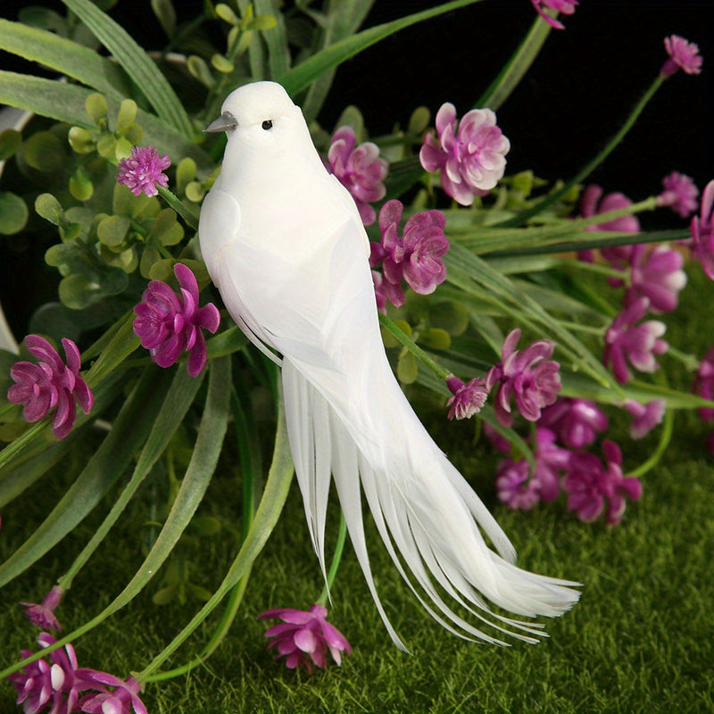 12 Piezas de Pájaros de Espuma con Plumas Blancas y Pinzas, Decoración para el Hogar DIY - Aves Simuladas