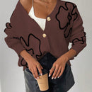 Frenchy cardigan casual de mujer con estampado floral, de manga larga y cuello en v, para otono/invierno