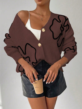 Frenchy cardigan casual de mujer con estampado floral, de manga larga y cuello en v, para otono/invierno