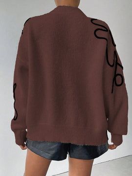 Frenchy cardigan casual de mujer con estampado floral, de manga larga y cuello en v, para otono/invierno