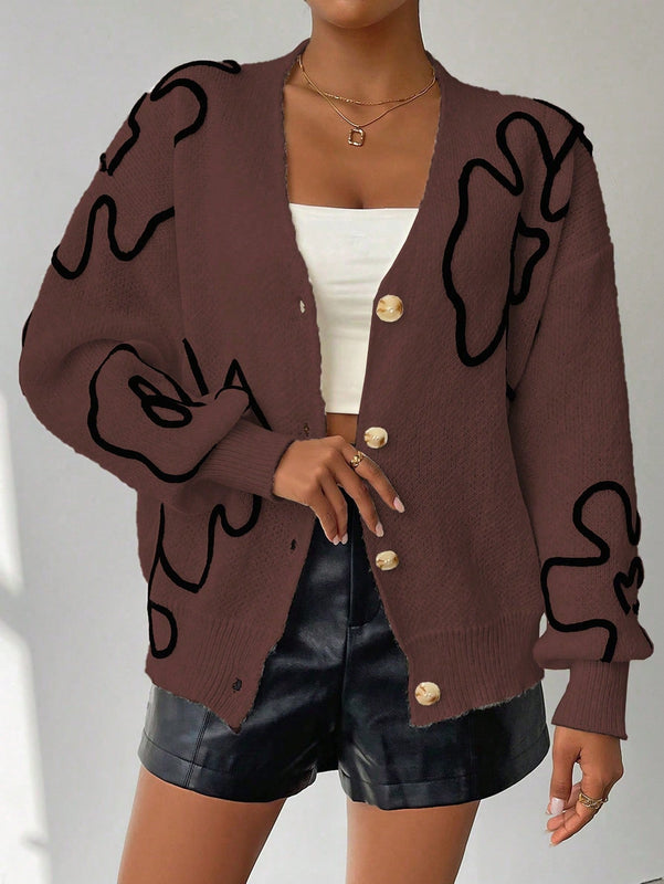 Frenchy cardigan casual de mujer con estampado floral, de manga larga y cuello en v, para otono/invierno