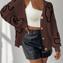 Frenchy cardigan casual de mujer con estampado floral, de manga larga y cuello en v, para otono/invierno
