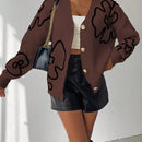 Frenchy cardigan casual de mujer con estampado floral, de manga larga y cuello en v, para otono/invierno