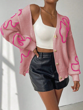 Frenchy cardigan casual de mujer con estampado floral, de manga larga y cuello en v, para otono/invierno