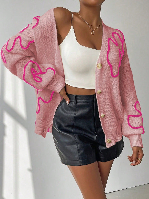 Frenchy cardigan casual de mujer con estampado floral, de manga larga y cuello en v, para otono/invierno