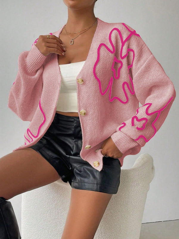 Frenchy cardigan casual de mujer con estampado floral, de manga larga y cuello en v, para otono/invierno