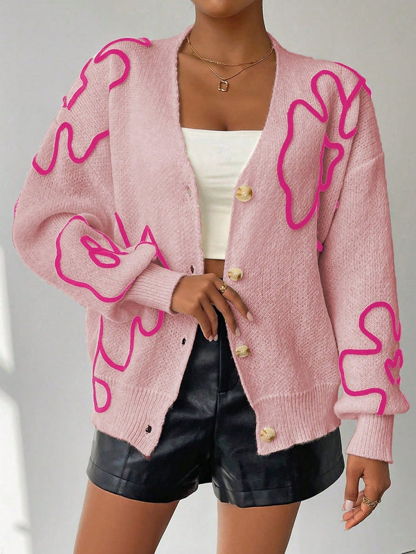 Frenchy cardigan casual de mujer con estampado floral, de manga larga y cuello en v, para otono/invierno