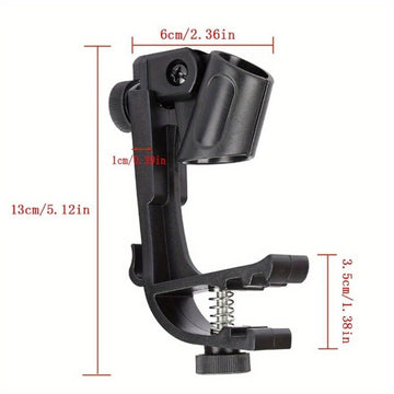 Soporte de micrófono de tambor ajustable y rotativo negro - Soporte de clip de tambor de plástico para montaje de micrófono portátil