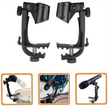 Soporte de micrófono de tambor ajustable y rotativo negro - Soporte de clip de tambor de plástico para montaje de micrófono portátil