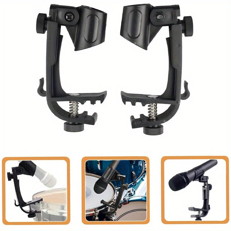 Soporte de micrófono de tambor ajustable y rotativo negro - Soporte de clip de tambor de plástico para montaje de micrófono portátil
