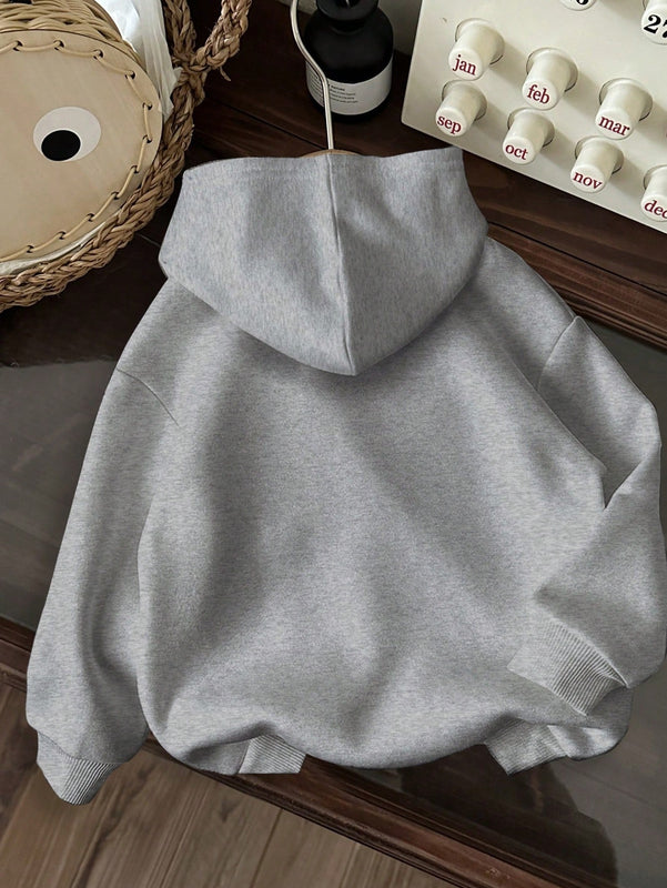 Ezwear sudadera holgada con capucha de felpa gruesa con estampado minimalista casual de leopardo y estrella en blanco para mujeres