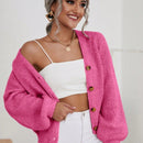 Frenchy cardigan de punto de manga larga, unicolor, con escote en v y botones frontales, versatil y casual