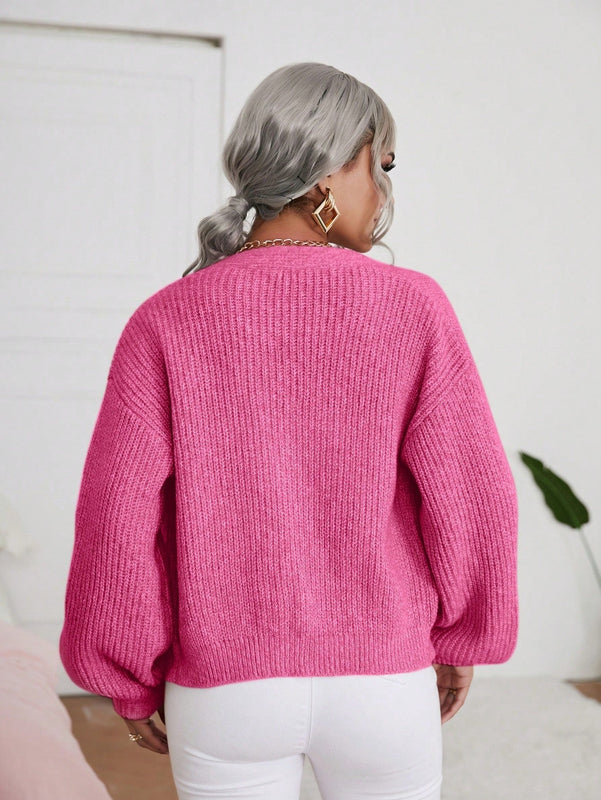 Frenchy cardigan de punto de manga larga, unicolor, con escote en v y botones frontales, versatil y casual