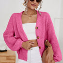 Frenchy cardigan de punto de manga larga, unicolor, con escote en v y botones frontales, versatil y casual